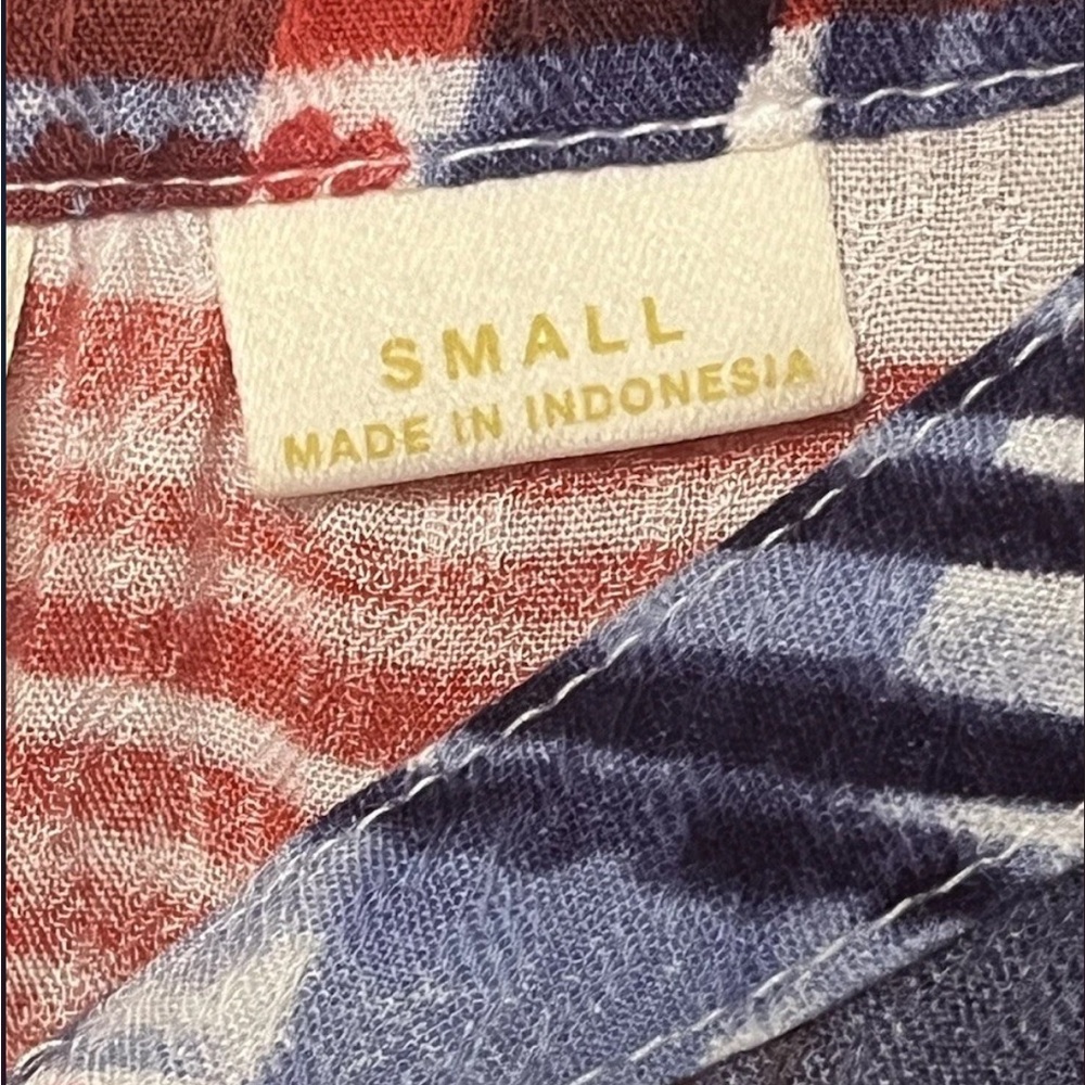 Maeve anthropologie Red and Blue Striped /plaid Blouse small rayon - Picture 7 of 9